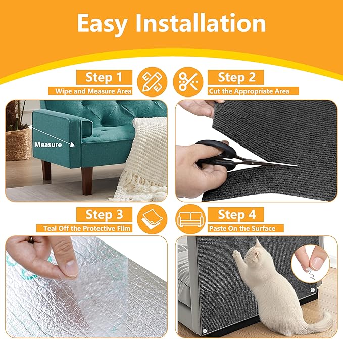 Cat Scratch Pad for Wall,Cuttable and Adhesive Cat Scratching Mat,Fun Interactive Scratcher,Cat Scratch Furniture Protector (Dark Gray,78.7×15.8inch)