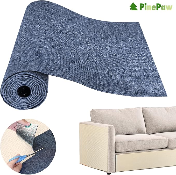 PinePaw Cat Scratch Furniture Protector - Trimmable Self-Adhesive Carpet DIY Climbing Cat Scratcher Pad for Couch Protector from Cat Claws Scratching Covering Cat Tower (LightGrey 11.8'' × 39.4'')
