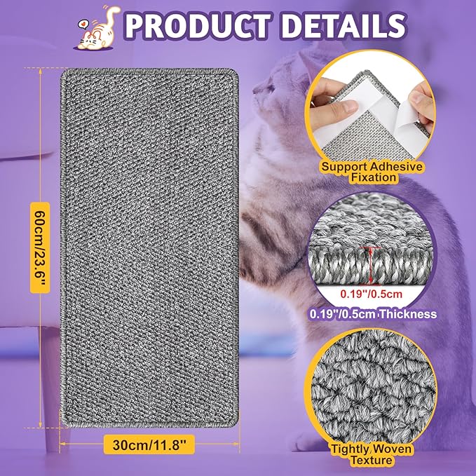 Wall Corner Cat Scratcher | Cat Scratcher Wall Mounted with Faux Sisal & Carpet Pad, 23.6x11.8 Inch Furniture Protector for Indoor Cats to Protect Couches & Walls