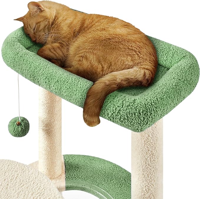 Yaheetech Cat Tree, 35.5in Cat Tower for Indoor Cats, Cat House with Scratching Posts & Padded Perch & Space Capsule, Cute Kitten Tree, Pet Furniture for Kittens, Army Green/Beige