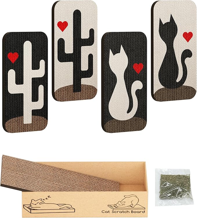 Megidok Cat Scratcher Art,5 Pack Cat Wall Mounted Scratcher,Cute Scratch Pad for Cats Nail File,Couch Protector Scratching Posts for Indoor Cats Adults Cat+Cacti