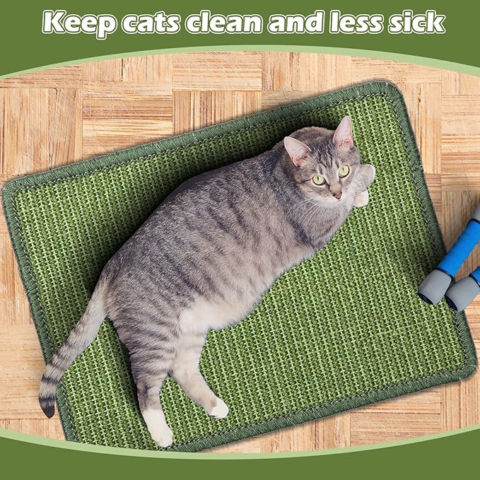 4 Pcs Cat Scratcher Mat Sisal Scratch Mats Horizontal Floor Scratching Pad Rug Sisal Fabric Cat Scratch Mat for Protecting Carpets Sofas and Cat Grinding Claws Green 11.8" x 15.7"