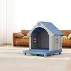 Fancyango Large Dog House Outdoor Indoor, Sturdy Plastic Waterproof Doghouse with Air Vents and Elevated Floor, Easy Clean and Assemble for Medium Large Dogs (Blue, 33" L×31.5" W×38" H)