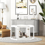 PAWLAND 6 Panels Dog Gate Indoor with Walk Through Door, Foldable FreeStanding Pet Gate for Doorways, Stairs, The Houes, Pet Puppy Safety Fence, 120 in Extra Wide, Support Feet Included, White