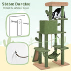 Yaheetech 63in Cactus Cat Tree, Multi-Level Tall Climbing Tower with Sisal-Covered Scratching Posts & Condo & Hammock, Pet Furniture Activity Center for Kitten