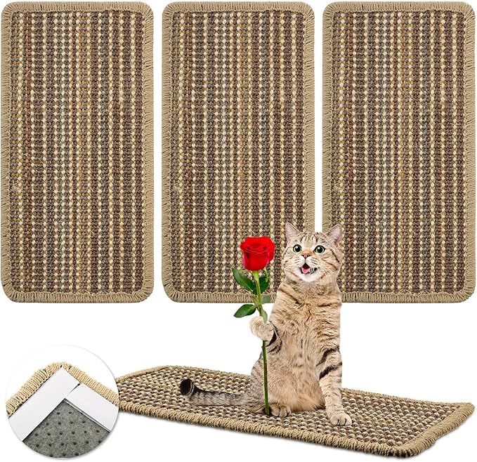 Weysat 4 Pcs Cat Scratcher Mat, Natural Sisal Scratch Mat with Sticky Tapes, 7.8 x 15.7 Inch Cat Scratch Pad Rug Scratching Pad for Protecting Sofa Furniture Chair