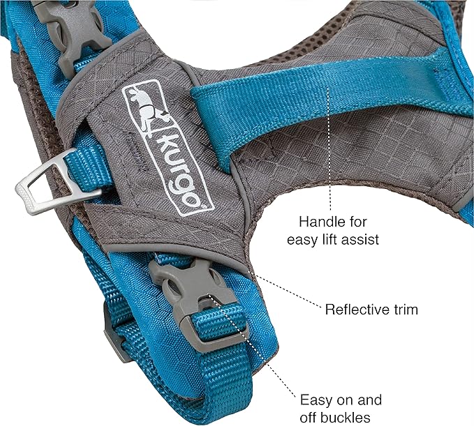 Kurgo Journey Air Dog Harness - Secure Fit for Active Dogs - Padded Chest - Lightweight Ripstop Fabric - Breathable Mesh - Reflective Trim - Back Assist Handle - Purple - X-Large