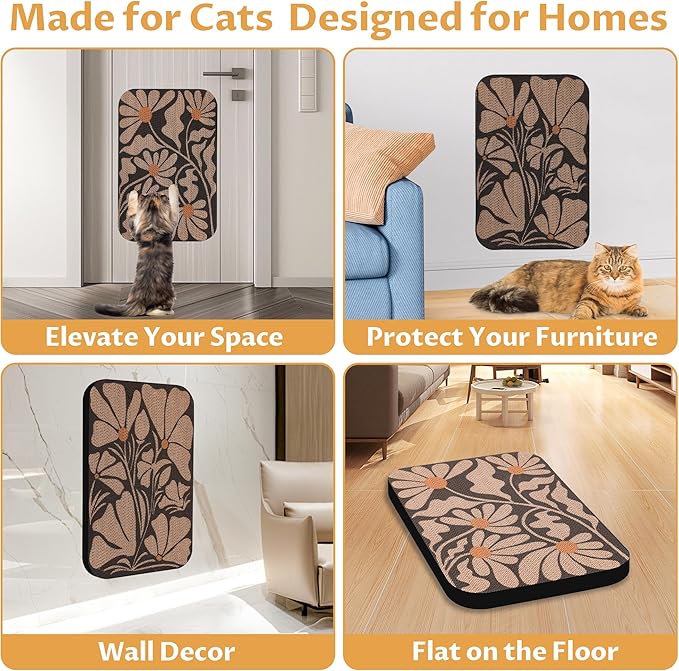 2 Pack Art Cat Scratcher, Wall-Mountable Cat Scratch Pad, Wall Cat Scratcher 16.7x11x1 Inch Cat Scratching Board for Indoor Cats Toy(Black & White 1)