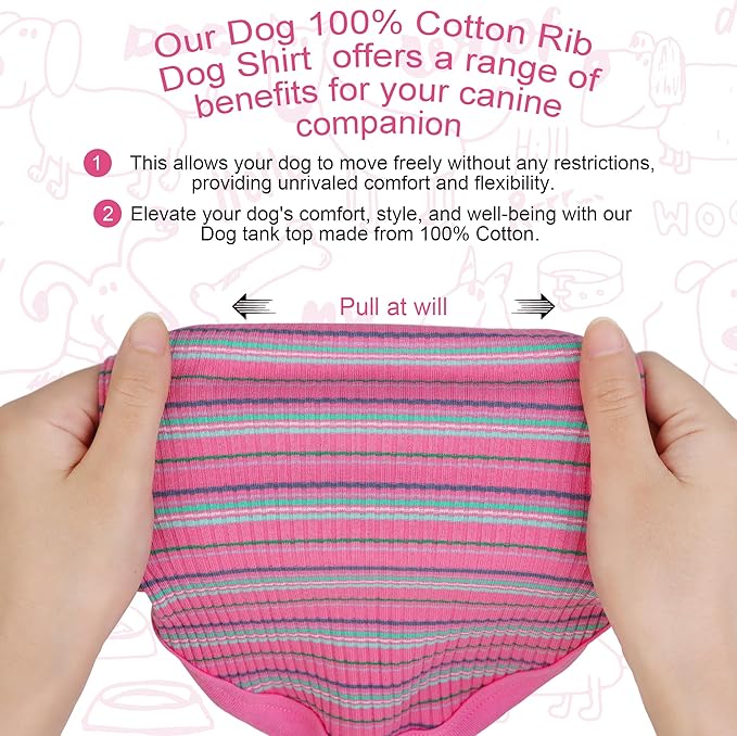 Elevate Your Pet's Comfort and Fashion: Premium 100% Cotton Rib Dog Shirt Vest for Small Breeds Like Chihuahuas, Yorkies, and Puppies .Year-Round Style with Tank-Style Puppy Attire Pink Small