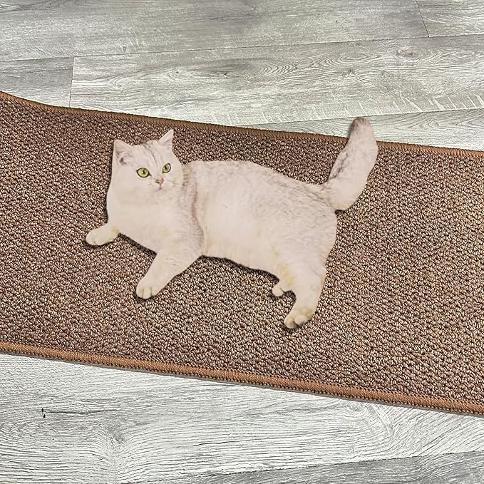 Rainmae 70.9""x 15.7"" Thickened Extra Large Cat Wall Climbing Carpet with 10pcs Fixed Nails, Durable Cat Wall Furniture, Wall Scratcher, Scratching Post, Couch Sofa Protector, Brown