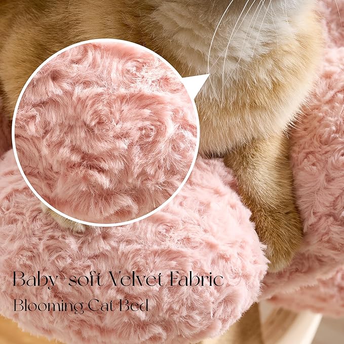 797Audio Flower Cat Tree, 30" Wood Branch Cat Tower with Scratching Post for Indoor Adult Cats,Luxury Aesthetic Cat Tree with Mushroom Cat Scratcher & Interactive Squeaky Toy, Pink