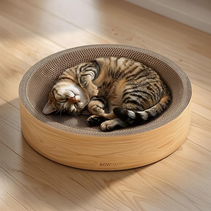 Round Cat Scratcher Bed, Cardboard Scratch Pad Lounge, Reversible Cardboard Cat Scratch Bowl for Indoor Cats, Durable Cat Scratching Board, Cat Scratcher Lounger Pad, Furniture Protector