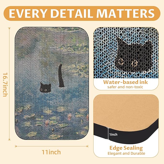 Art Cat Scratcher, Wall-Mountable Cat Scratching Board, Cat Wall Scratcher 16.7x11x1 Inch Cat Scratch Pad and Cat Scratchers for Indoor Cats Toy Furniture Protector（Water Lily Pond）