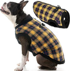 Gooby Fashion Vest Check Dog Jacket - Yellow Check, Large - Warm Zip Up Bomber Vest Dual D Ring Leash - Winter Water Resistant Sweater - Clothes for Small or Medium Dogs
