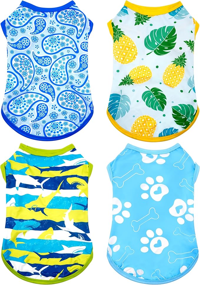 PET SHOW 4 Pack Summer Dog Shirts for Medium Large Dogs Boy UPF 50+ UV Sun Protection Cooling Clothes Tank Top Shark Puppy T-Shirts Pet Holiday Party Sleeveless Vest Blue(X-Large)