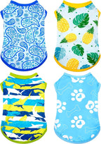 PET SHOW 4 Pack Summer Dog Shirts for Medium Dogs Boy UPF 50+ UV Sun Protection Cooling Clothes Tank Top Shark Puppy T-Shirts Pet Holiday Party Sleeveless Vest Blue(Large)