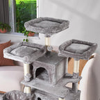WEEWAY 68 Inches Multi-Level Large Cat Tree for Feline‌/Big Tower/Condo/Cozy Plush Kitty Perches/Fluffy Balls/Sisal Scratching Posts and Hammocks/Cave/Furniture Activity Center/Grey