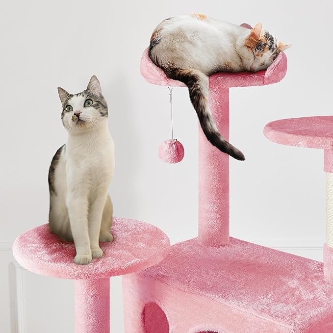 Topeakmart Cat Tree, 80-Inch Cat Tower for Indoor Cats, Multi-Level Cat Condo with Scratching Posts, Padded Perches and Ladder, Cat Stand House Furniture, Pink