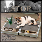 All-in-One Cat Scratcher Pad and Play Area, Foldable & Easy to Store Book-Shaped Cardboard with 2 Reversible & Replaceable PCs Dense Scratch Pad Cat/Kitten,with Cat Ball/Cat Feather Toy & Catnip Ball