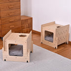 Wooden Cat Condo with Cushion,Cat Bed,Natural Wood Cat Tower with Scratching Post,Multi-Level Cat Tree House (CB-001)