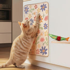 SCRATCHABLE Sisal Cat Scratcher, [+ Catnip Fish Toy], Wall Scratcher, Couch Protector, Scratching Mat- 24 X 15.8 With 12 Adhesive Velcro Stripes (Floral)