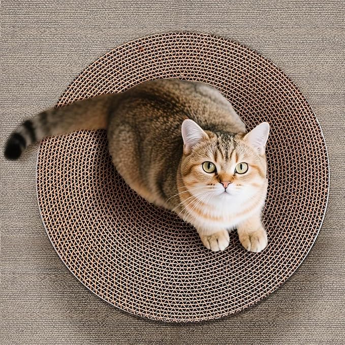 Round Cat Scratcher Refill 10 inch Diameter 7/8 Inch Thickness Circle Scratcher Replacement Scratcher Pads for Indoor Cats Scratching Cardboard (3 Pc)