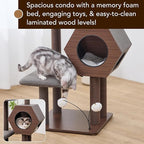 PetPals 5-Level 46.4” Mid-Century Modern Cat Tree with Hexagon Condo, Replaceable Recycled Paper Rope Scratchers, Washable Bed&Toys, Quick Assembly, Ideal for Medium Cats,Dark Brown