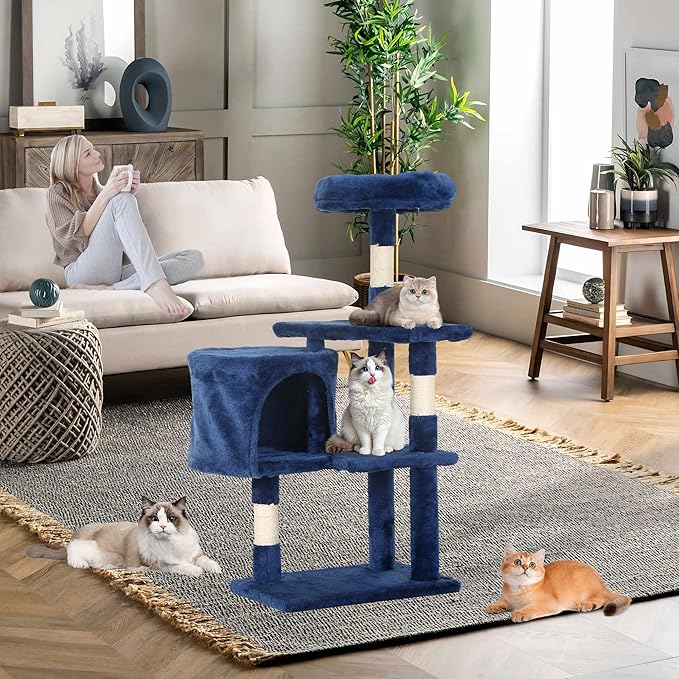 Heavy Duty Cat Tree,36 Inch Tall Cat Tower,Cozy Condos,Scratching Posts,Sisal Rope,Multi-Level Perches Platforms for Indoor Cats/Kittens,Sturdy Pet Climbing Furniture,Navy Blue