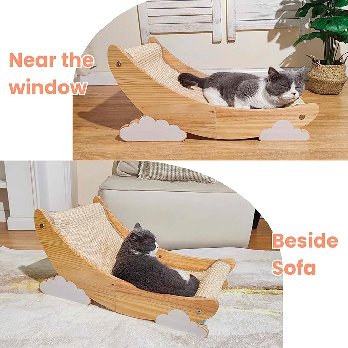 Sisal Cat Scratcher for Indoor Cat Scratching Post Lounger Modern Pet Furniture Cat Chair with Natural Wood Replaceable Sisal with Catnip and Felt Pads,Medium Size(Lunar Shade)