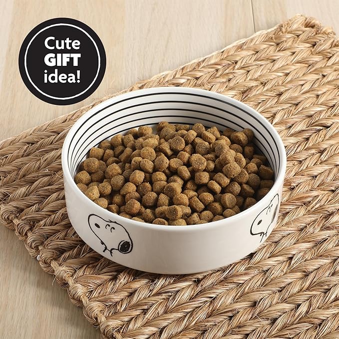 Peanuts Snoopy Dog Bowl with Bone Design – 6.5" Stoneware Water or Food Bowl for Small to Medium Dogs – Cute Cartoon Pet Dish, Durable & Easy to Clean