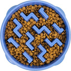 Outward Hound Fun Feeder Slo Bowl – Large 4‑Cup Capacity, Slow Feeding, Medium to Large Dogs, Non‑Slip, Blue, Notch Pattern