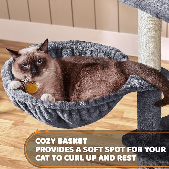 Topeakmart Large Cat Tower Cat Tree with Caves Condos, Platforms Scratching Board & Scratching Posts as Cat Activity Center, Pet Play House