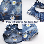 Pet Clothes Vintage Denim Dog Jacket with Daisy Embroidery - Puppy Stylish Pet Coat for Chihuahua, Yorkie Small Breeds - All-Season Comfort (Blue,Small)