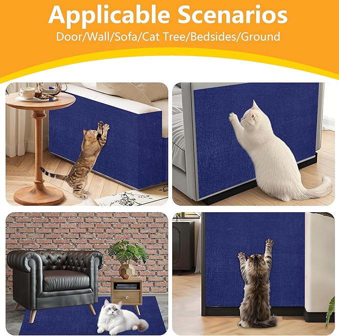 Cat Scratch Pad for Wall,Cuttable and Adhesive Cat Scratching Mat,Fun Interactive Scratcher,Cat Scratch Furniture Protector (Dark Blue,39.3×15.8inch)