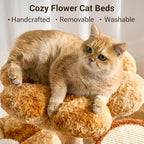 Aesthetic Flower Cat Tree Tower with Scratching Post for Indoor Cats, 30" H Modern Cat Tree with Natural Solid Wood Branch, Fluffy Cat Beds Removable & Large Scratching Board, Sunset Brown