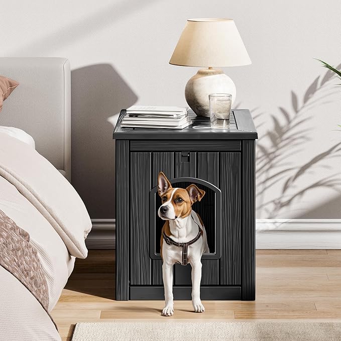 Fancyango Dog House - Outdoor & Indoor Dog Kennel Furniture, Weatherproof Shelter for Small and Medium Dogs, Stylish for Patio, Garden or Home (Black,17.7" L × 22.8" W × 21.7" H)