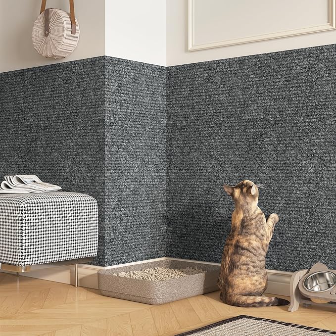 LaCheery 24"x79" Furniture Protectors from Cats Scratching Cat Scratch Pad for Couch Corner Protectors for Cats Dark Grey Cat Scratch Mat Self Adhesive Trimmable DIY Pets Scratching Carpet Large Roll
