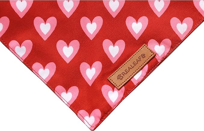 Realeaf Valentine's Day Dog Bandanas 2 Pack, Triangle Reversible Love Pet Scarf for Boy and Girl, Premium Durable Fabric, Holiday Mothers Day Bandana for Medium and Large Dogs (Large)