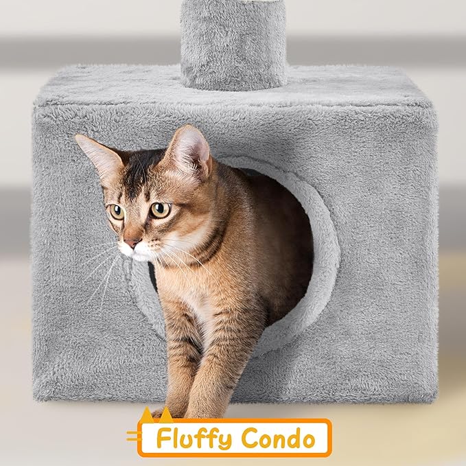 Yaheetech Cat Tree, Floor to Ceiling Cat Tower for Large Cats, 89-104.5in Height Adjustable Tall Climbing Tree w/Scratching Posts, Condo and Perches, Light Gray