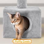 Yaheetech Cat Tree, Floor to Ceiling Cat Tower for Large Cats, 89-104.5in Height Adjustable Tall Climbing Tree w/Scratching Posts, Condo and Perches, Light Gray