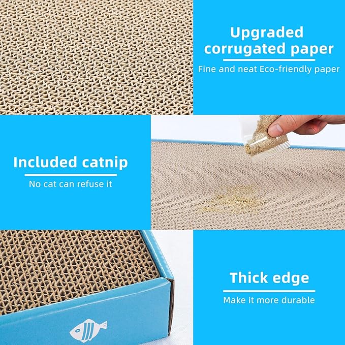 3Pcs Cat Scratching Pads, Double-Sided Corrugated Horizontal Cat Scratcher Cardboard, Scratch Board