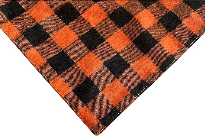 Realeaf Fall Thanksgiving Dog Bandanas 2 Pack, Orange Plaid Pet Scarf for Boy and Girl, Premium Durable Fabric, Holiday Halloween Bandana for Small and Medium Dogs (Small)
