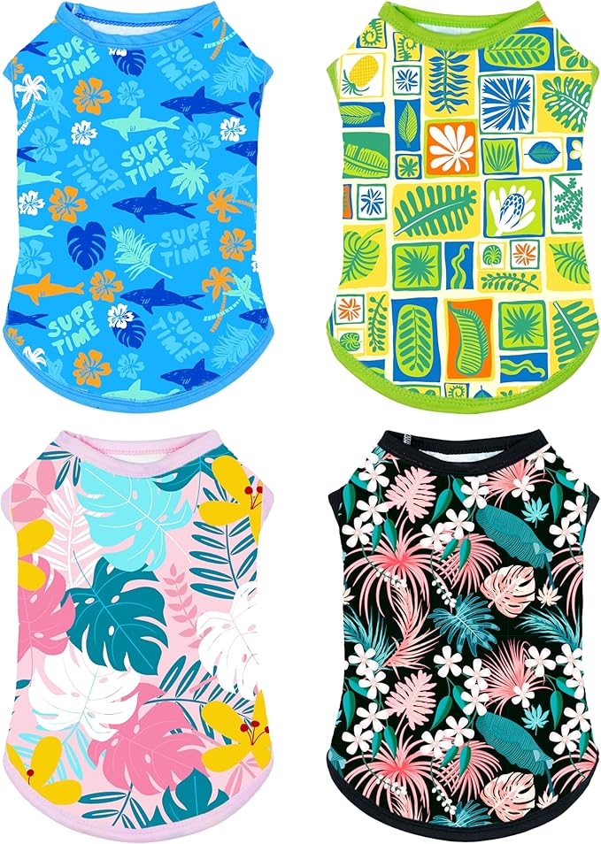 PET SHOW 4 Pack Dog Hawaiian Shirts for Medium Large Dogs UPF 50+ UV Sun Protection Summer Cool Clothes Tank Top Floral Dog T-Shirts Pet Holiday Party Sleeveless Vest Boy Girl(X-Large)