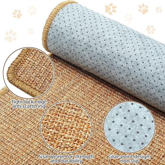 Riakrum 2 Pack 32 x 16 Inches Sisal Cat Pad Rectangular Sisal Scratch Mat Natural Fabric Horizontal Cat Pad Scratching Scratch Mat Protector for Furniture Sofa and Wall(Brown)