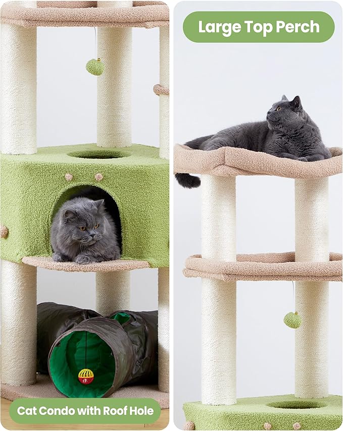 Heavy Duty Cat Tree for Large Cats Adult - 60 Inch XXL Sturdy Cat Tower Condo with Extra Wide Scratching Posts (φ4.4in) Big Cat House Hammock Perch - Indoor Wood Modern Multi Level Corner Cat Bed