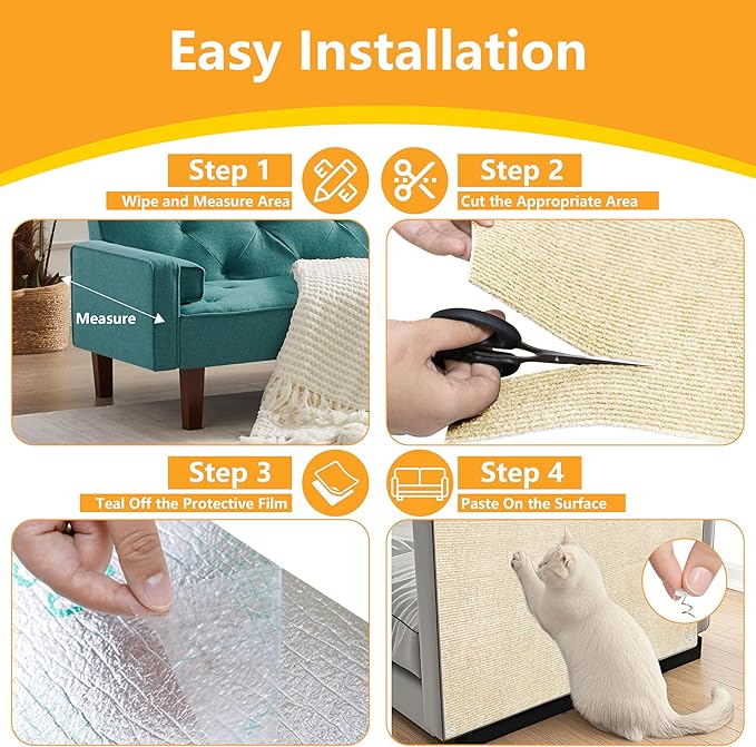 Cat Scratch Pad for Wall,Cuttable and Adhesive Cat Scratching Mat,Fun Interactive Scratcher,Cat Scratch Furniture Protector (Beige,39.3×15.8inch)