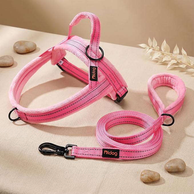 Didog Soft Flannel Padded Dog Vest Harness, No Pull/Quick Fit Reflective Dog Strap Harness, Easy for Training Walking (L:Chest 26-32", Pink)