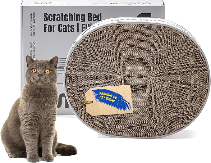 Cat Scratcher Bed – 16.5" x 13" Premium Scratch Lounge Bed Made from Recycled Corrugated Cardboard, Oval Cat Couch with Natural Catnip for Indoor Cats, Scratching Bed for Cats, Protect Furniture