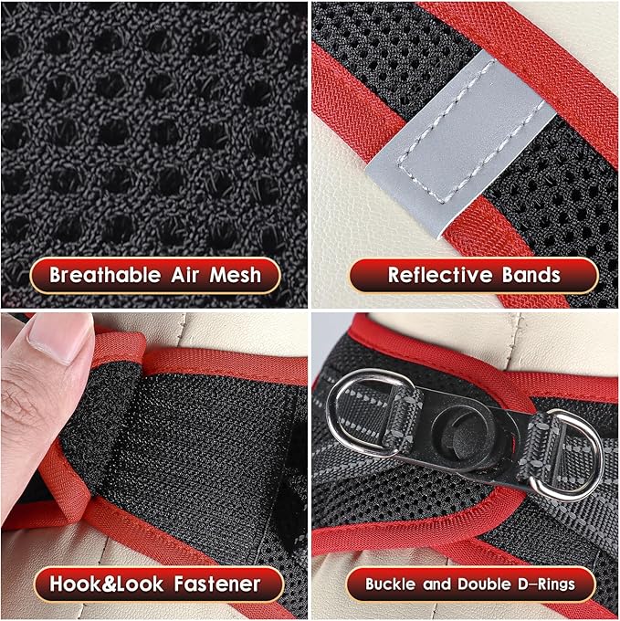 YIMEIS Dog Harness and Leash Set, No Pull Soft Mesh Pet Harness, Reflective Adjustable Puppy Vest for Small Medium Large Dogs, Cats (Black & red 01, X-Small (Pack of 1)
