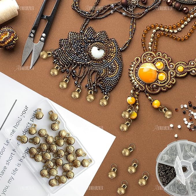 AUEAR, 30 Pack Vintage Brass Bells Mini Jingle Bell DIY Craft 11mm Small Tibetan for Jewelry Making Charms Pendants Wind Chimes Home Door Decor